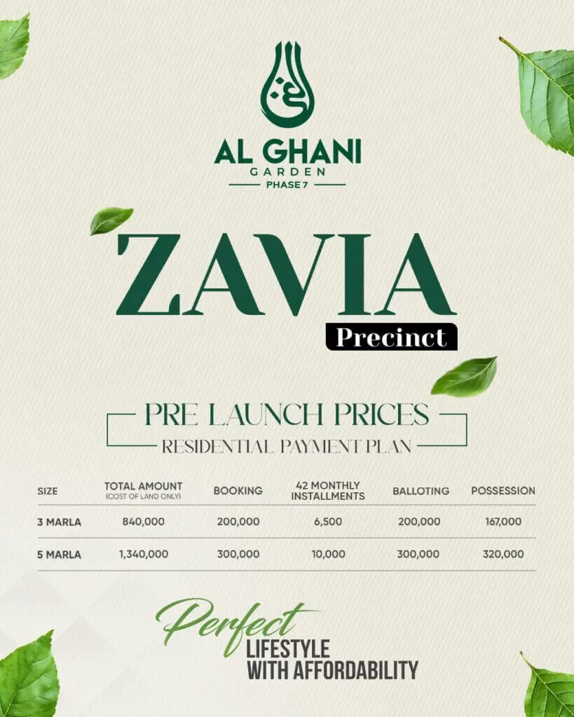 Al Ghani Garden Phase 7 Payment Plan
